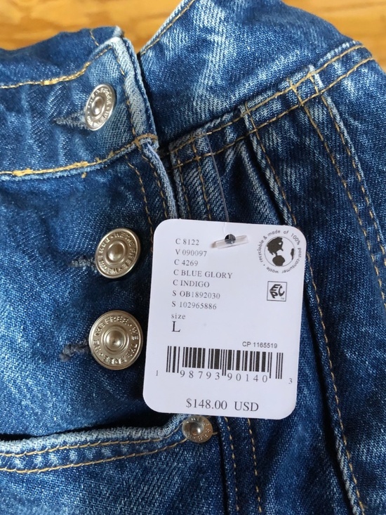 NWT Free People Good Luck Barrel Overalls in Blue Glory size L - Picture 9 of 11